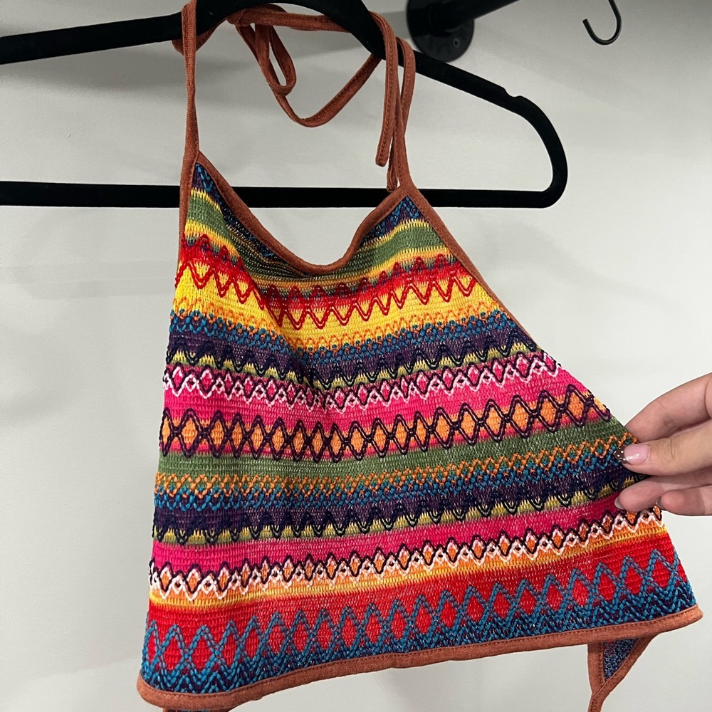 Colorful Patterned Women's Halter Top Size L